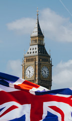 Fototapeta na wymiar United Kingdom flag and Big Ben. London background. 