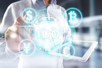ICO - Initial Coin Offering. Cryptocurrency, FINTECH, Financial market and trading. Investment....