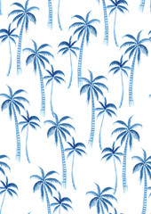 seamless pattern of hand paint watercolor blue coconut tree, natural summer illustration for fashion textile