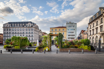 Beautiful, colorful natural oasis on Place de Jaude city square of Clermont Ferrand in France,...