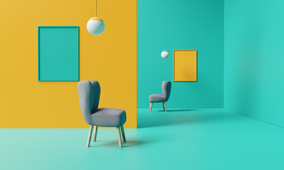 Creative interior design. Minimal color concept. 3d rendering © aanbetta