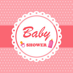 cute baby shower card, template and banner on pink background. vector Illustration. 