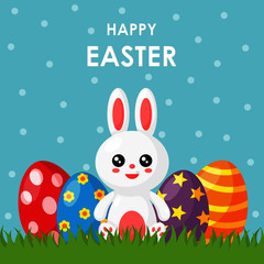 happy easter day card, template and banner on blue background. vector Illustration. 