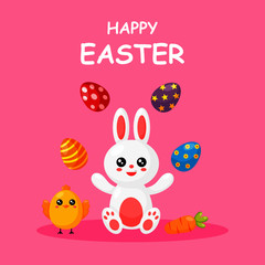Obraz na płótnie Canvas happy easter day card, template and banner on pink background. vector Illustration. 