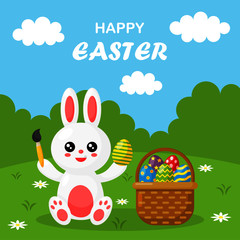 happy easter day card, template and banner on blue background. vector Illustration. 