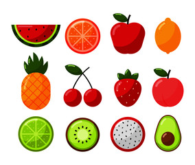 set of tropical fruit cartoon style. isolated on white background. vector illustration.