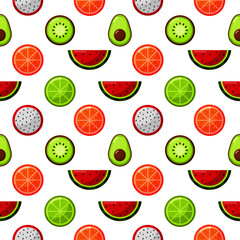 seamless pattern tropical fruit isolated on white background. vector illustration.