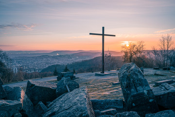 Scenic sunrise over Stuttgart, Birkenkopf, 