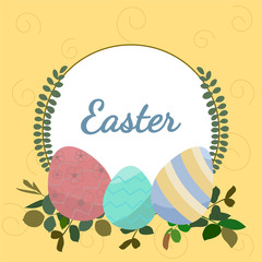Happy Easter day greeting card or poster with colorful Easter egg on background.