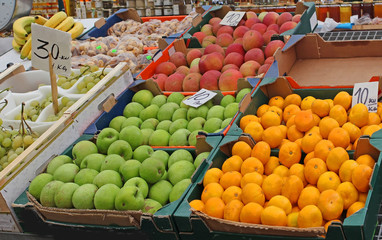 Fresh organic fruits on market