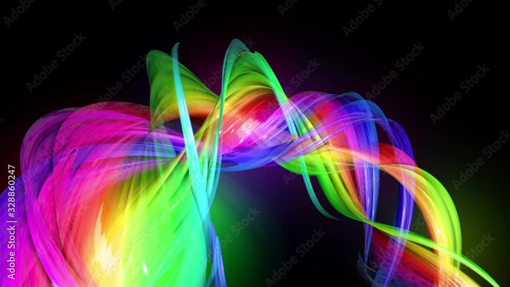Poster motion graphics 3d looped amazing background with multicolor colorful rainbow ribbons. transparent c