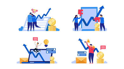 Set bundle of investment concept illustration. Element design with finance or business concept for website development or social media advertising.