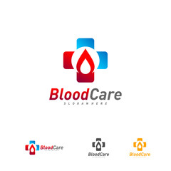 Medical Blood logo template vector, Droplet Blood with plus logo design concept
