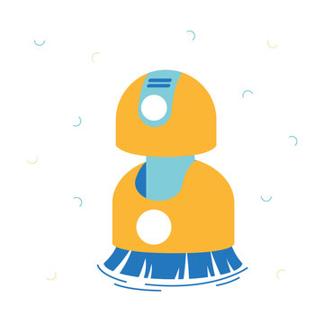 yellow robot cleaner, blue brush, white background clip art preview