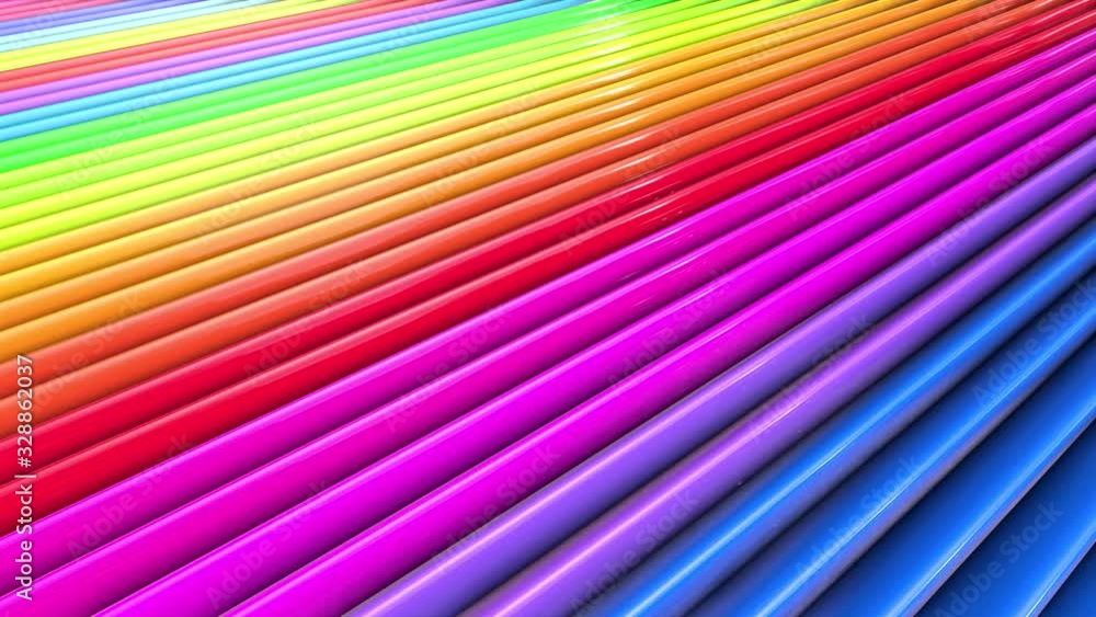 Aufkleber abstract 3d seamless bright rainbow colors background in 4k. multicolored gradient stripes move cycl