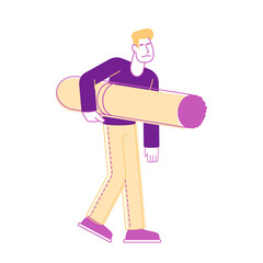 Addicted Man with Nicotine and Tobacco Product, Social Problem. Smoking Addiction and Bad Unhealthy Habit Concept. Addict Male Character Carry Huge Cigarette in Hands. Linear Vector Illustration