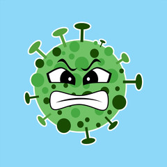 Angry Coronavirus (2019-nCoV) Cartoon Character of Pathogenic Bacteria. cartoon angry coronavirus. microbe . vector illustration