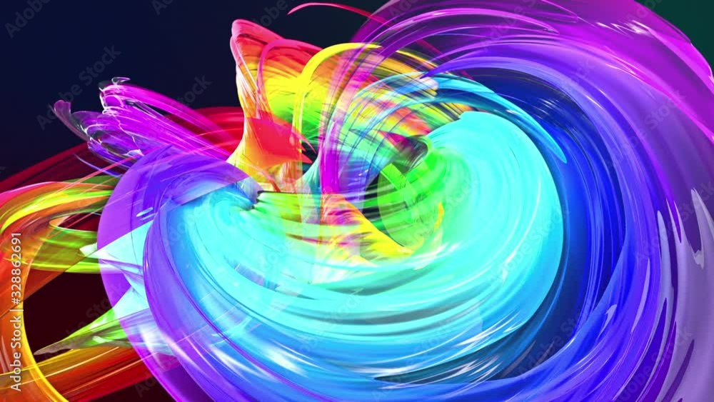 Poster abstract background of transparent beautiful ribbons moving in circle, twisted lines, looped 3d anim