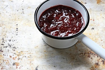Strawberry marmelade, jam, confiture or jelly. Home canning ham. Selective focus