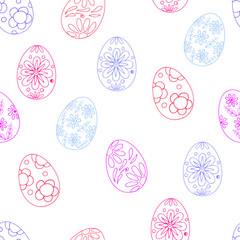 Easter Seamless pattern of contour eggs. Colored eggs on a white background. Design for wallpaper, fabric, textile, print, packaging, background.
