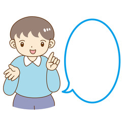 男の子　指を差す　笑顔　かわいい　フキダシ付き