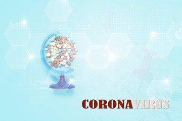 Coronavirus, corona virus, world, earth, globe in a mask to protect against Chinese corona virus nCoV,covid 19. concept of the fight against the virus. Coronavirus outbreak and epidemic in the world.
