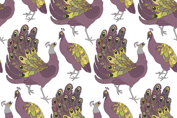 Materiał do szycia Vector seamless pattern with peacocks