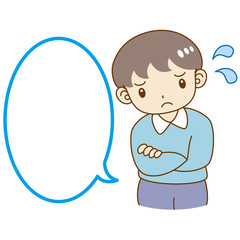 男の子　考える　疑問　吹き出し付き
