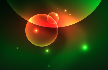 Neon shiny transparent glowing circles with light effects. Techno futuristic vector abstract background For Wallpaper, Banner, Background, Card, Book Illustration, landing page