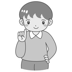 モノクロ　男の子　指を差す　笑顔　かわいい