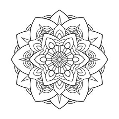 Floral decorative mandala with small pattern on white isolated background. For coloring book pages.