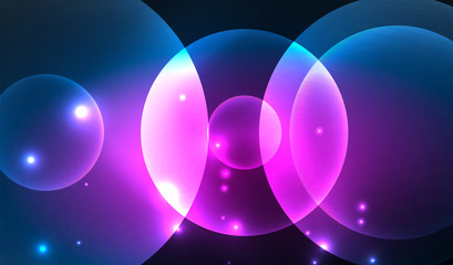 Glowing neon shiny transparent abstract geometric shapes with light effects. Techno futuristic vector abstract background For Wallpaper, Banner, Background, Card, Book Illustration, landing page