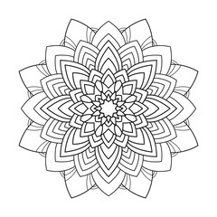 Mandala with striped decor on white isolated background. Good for coloring book pages.