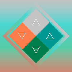 Minimalistic modern scheme of four elements in the colorful rhombuses on blurred background