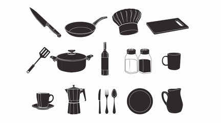 Fototapeta na wymiar Black and White Isolated Kitchen Icon Set