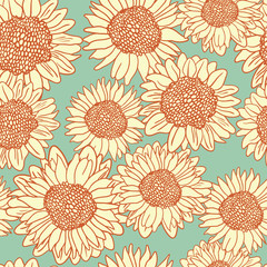 Materiał do szycia Vector seamless pattern with sunflowers