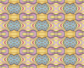 Hand drawn abstract eclectic seamless pattern. Soft colors, textile design, wrapping paper or cover in pastel tones - yellow, blue, pink