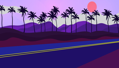 vector illustration  sunny coast landscapes 