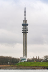 Obraz premium Lelystad, Netherlands - January 09, 2020. Tower by the coast of Alticom datacenter