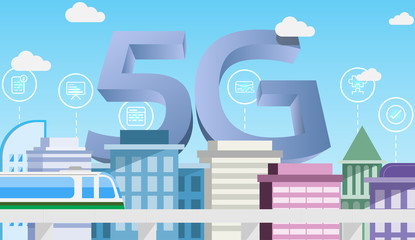 5g network logo with smart city background