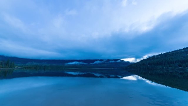 Pyramid Lake, Jasper National Park, Sunrise Timelapse Video with Fog