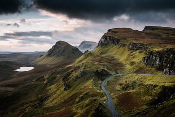 Cloudy and moody day at the Quiraing in Isle of Skye, Scotland