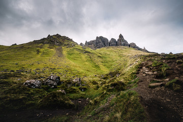 Fototapeta na wymiar Hiking Path up the Old Man of Storr in the Isle of Skye