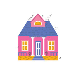 Cozy houses flat vector greeting card template