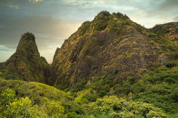 green mountain hills at sunset 