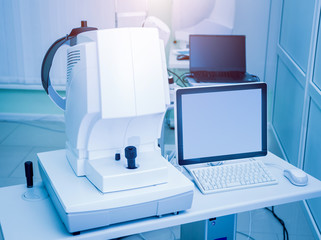 The ophtalmology medical equipment. Eyes examination. Modern device in clinic