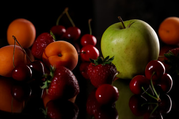 Art abstract market background fruits on a wooden background