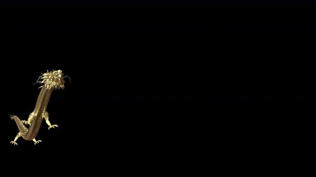 Gold Chinese dragon move to camera with 3d rendering animation include alpha path.