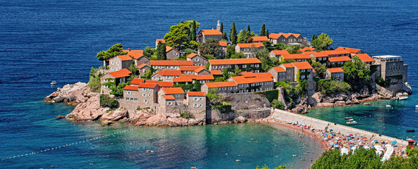 View on the old town of Sveti Stefan, Montenegro