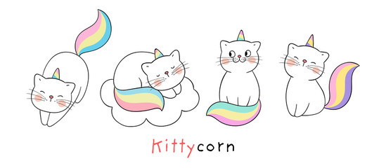 Draw collection cute cat like unicorn Isolated on white. © anchalee